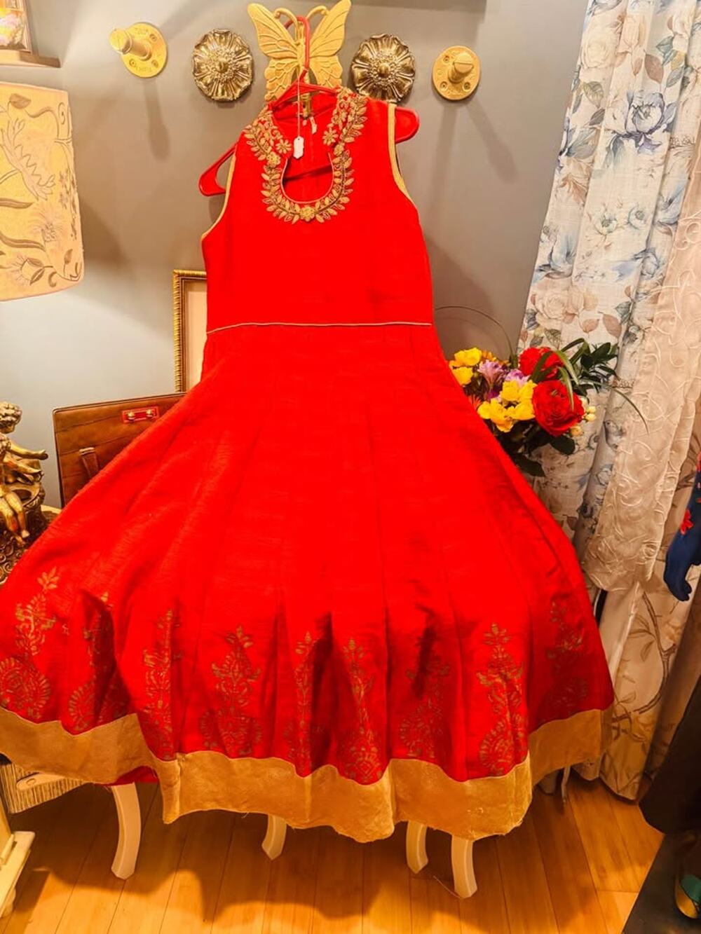 ✨ Vintage Red & Gold Embellished Indian Formal Dress / Anarkali Style Gown ✨